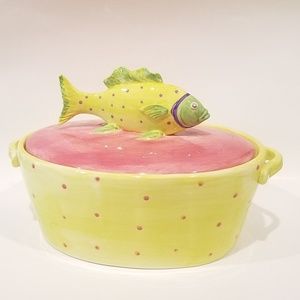 FORESIDE yellow bakeware bowl with fish lid